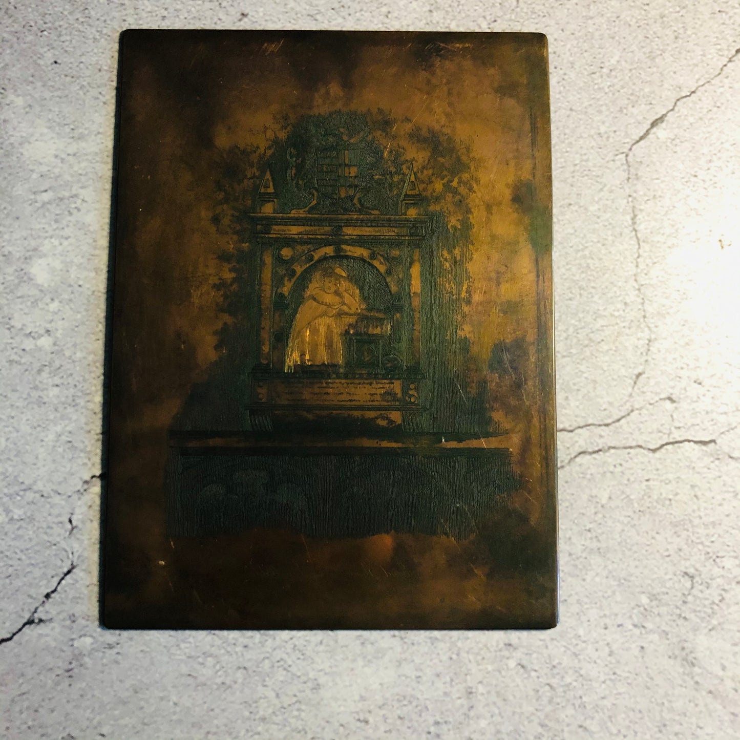 Antique Etched Copper Printing Plate Of Monument to Anne Wylde