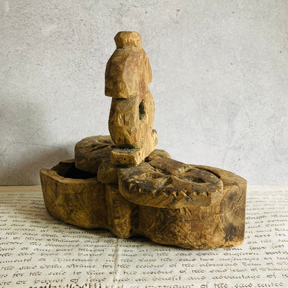 Antique Indian Wooden Spice Box Swivel Lid