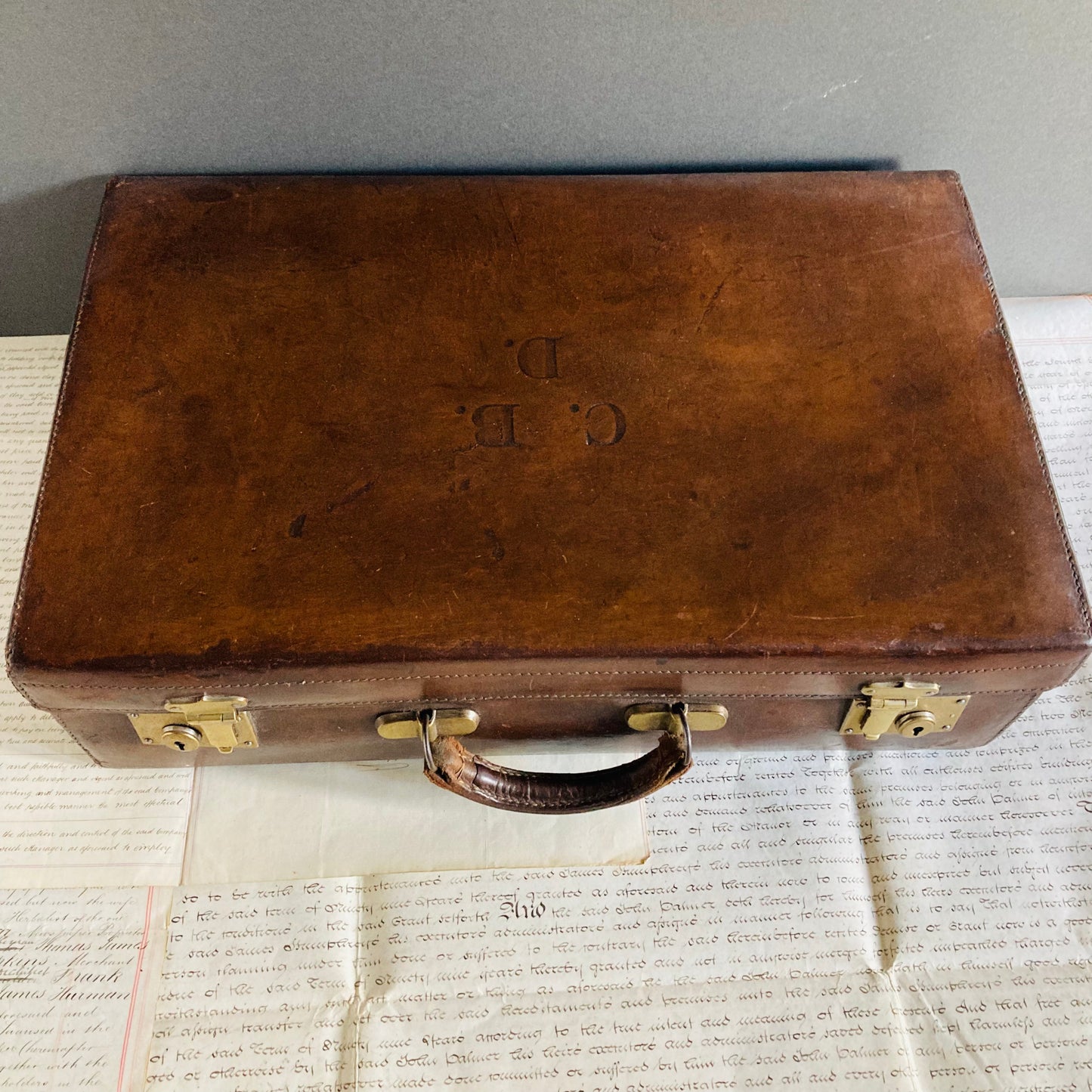 Vintage Brown Leather Suitcase