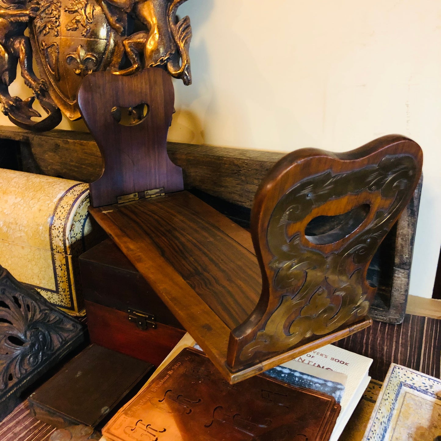 Antique Coromandel Wooden Folding and Expanding Book Holder