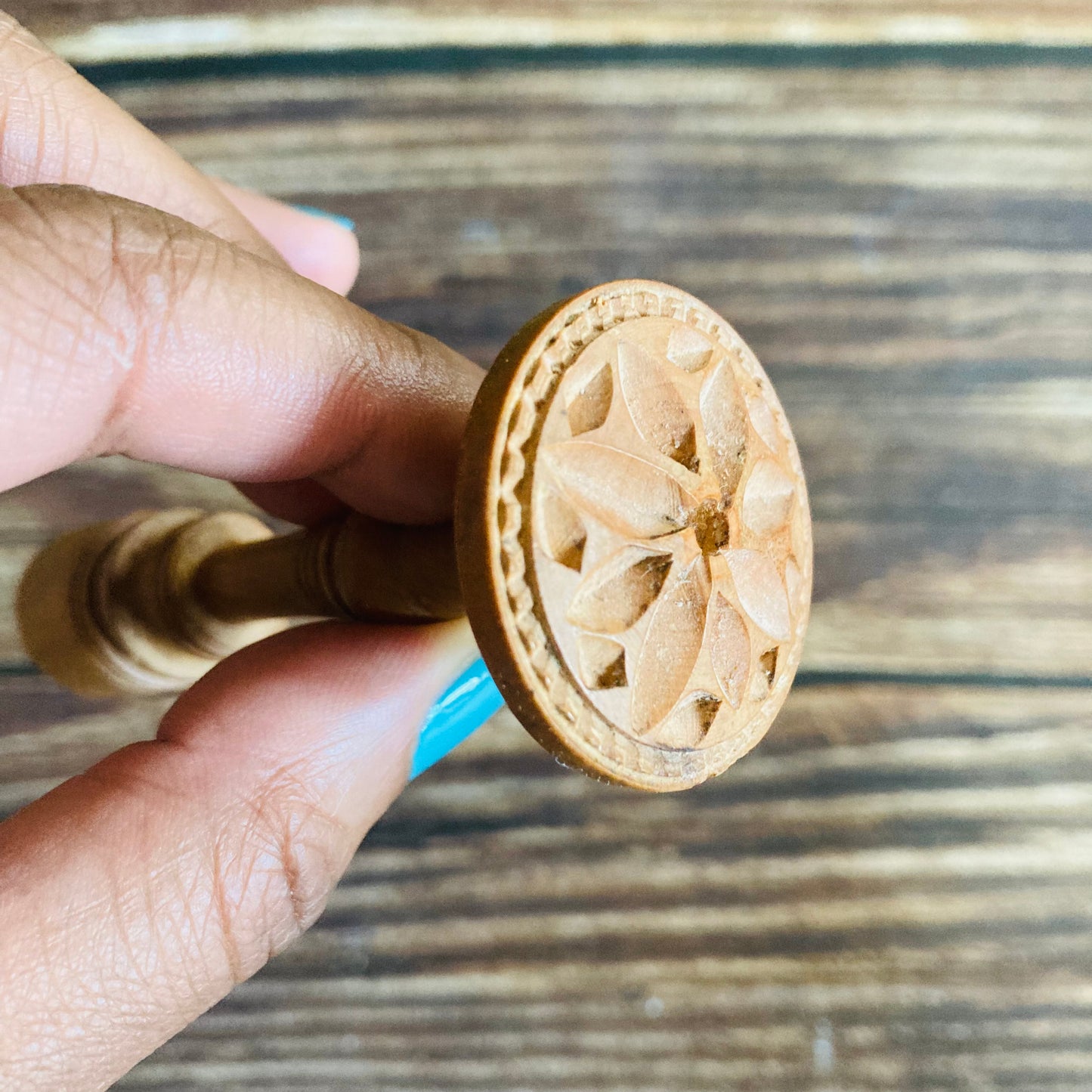 Antique Treen Miniature Wooden Butter Stamp | Country Farmhouse Kitchen 
