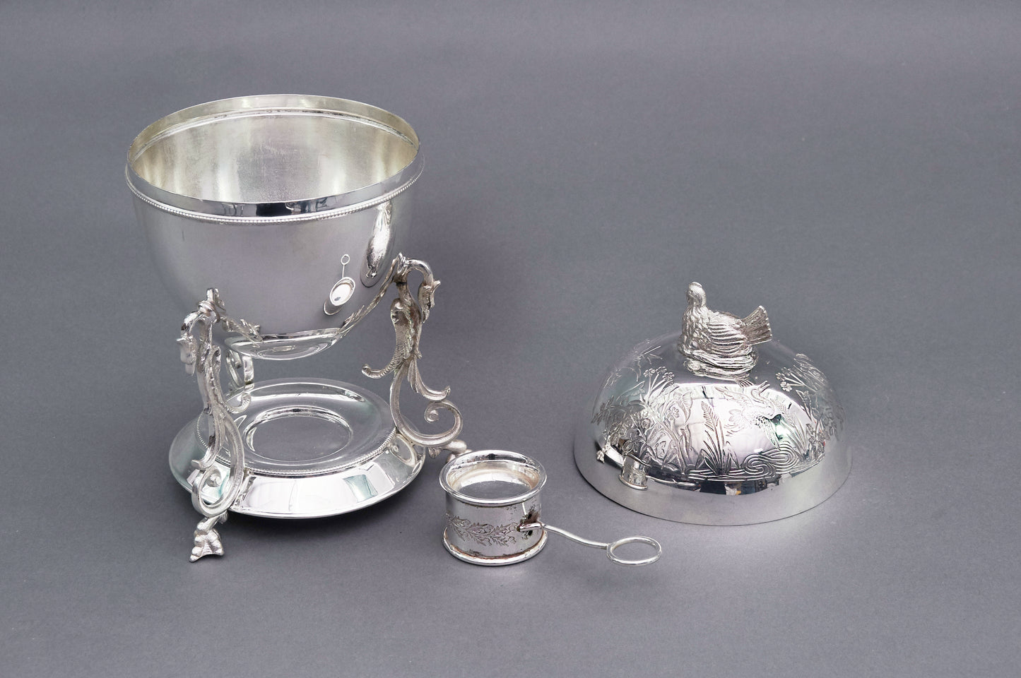 The Groom Ivan - Antique Silver Plated Egg Coddler With Chicken Top