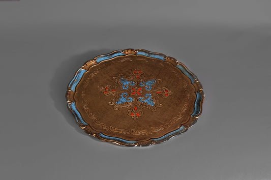 The Tattooist Alexandra - Large Round Blue and Gold Papier Mache Platter