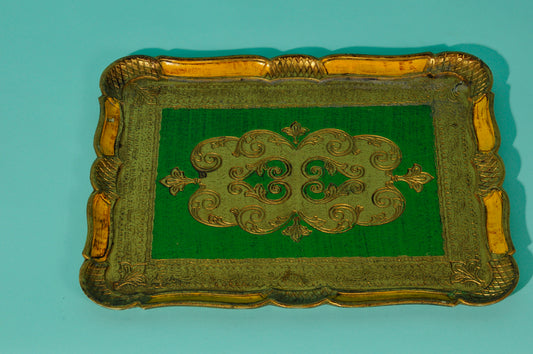 The Tattooist Jade - Green and gold rectangle papier mache tray