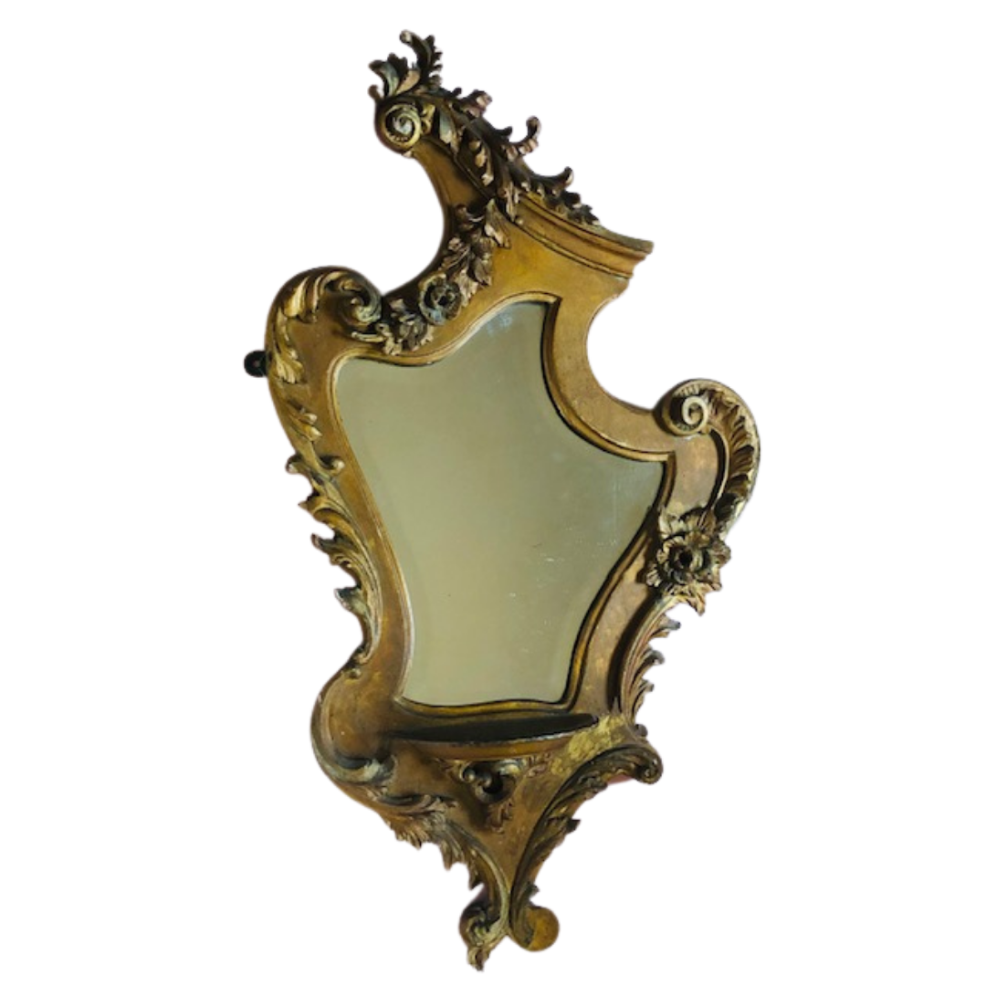 French Antique Wooden Carved Rococo Wall Mirror 